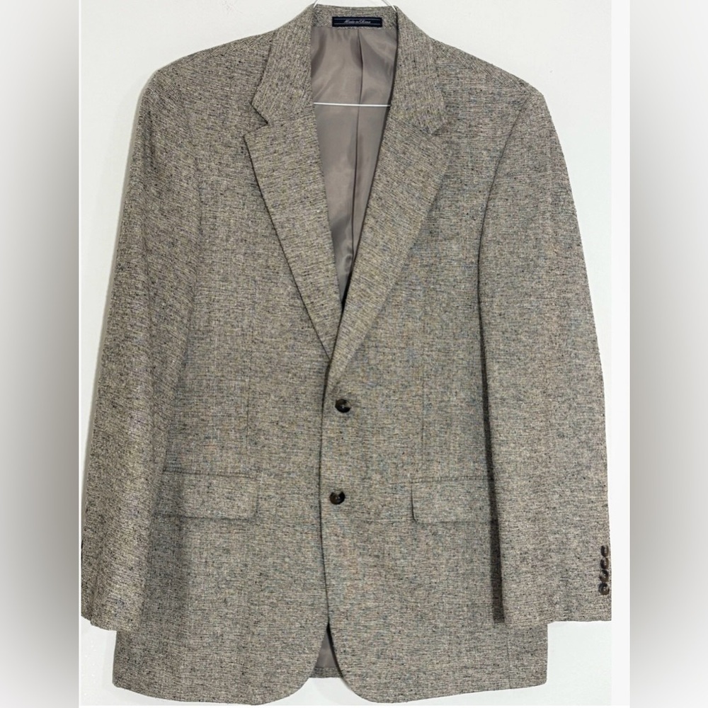 Savile Row Blazer Men Size 42 Long Tan Silk Tweed Suit Sport Coat Jacket Classic